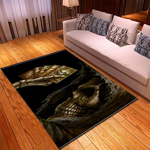 Playing Poker Cards Skull Area Rugs, Non-Slip Decorative Carpet, Large Abstract Modern Novelty Gothic Print Art Home Decor for Living Room Dining Room Bedroom Kitchen,60×39Inch (152.4×99.1Cm)