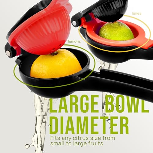 Image of Zulay Kitchen Metal 2-in-1 Lemon Squeezer - Sturdy Max Extraction Hand Juicer Lemon Squeezer Gets Every Last Drop - Easy to Clean Manual Citrus Juicer - Easy-Use Lemon Juicer Squeezer - Black /Red