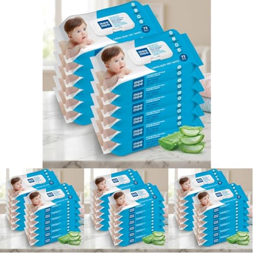 Image of Mee Mee Wet Wipes for Baby Skin with Aloe Vera | 72 Wipes x Pack of 48 (864 Wipes) | Paraben Free, Fragrance Free, pH Balanced, Dermatologically Safe, Baby Wipes Combo | Pack with Lid