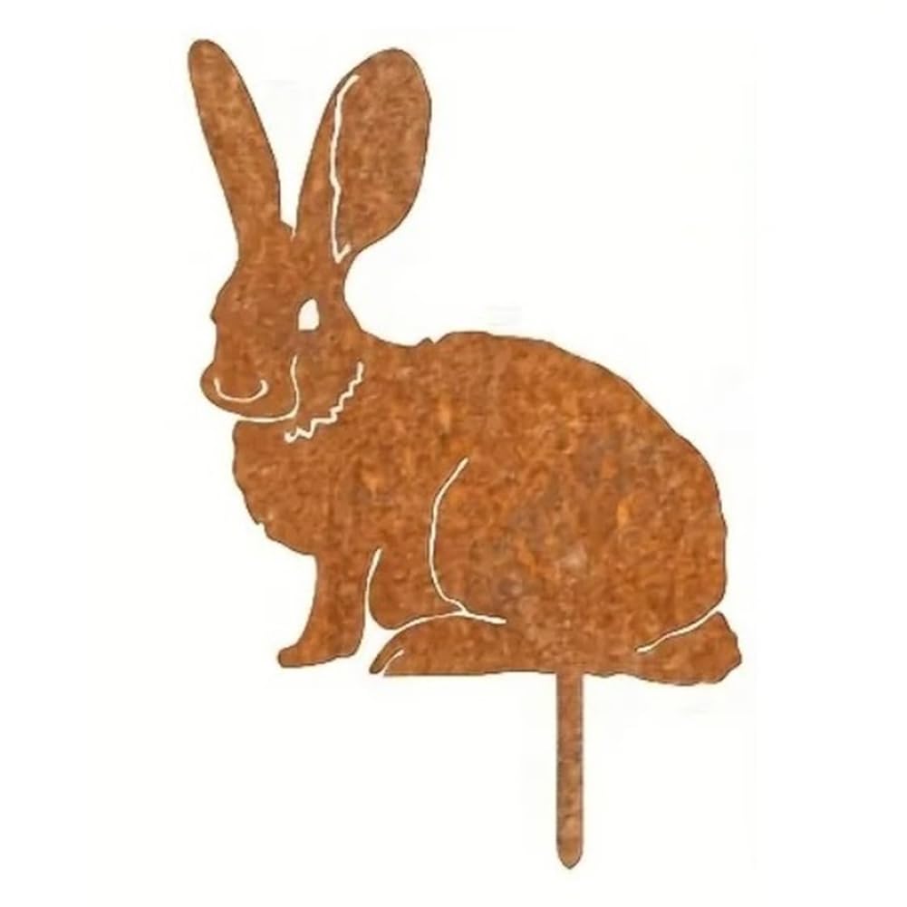 Nxyupv Rustic Metal Rabbits Garden Stake - Rusty Bunny Silhouette, Outdoor Yard Art for Farmhouse Decor, Perfect for Easter
