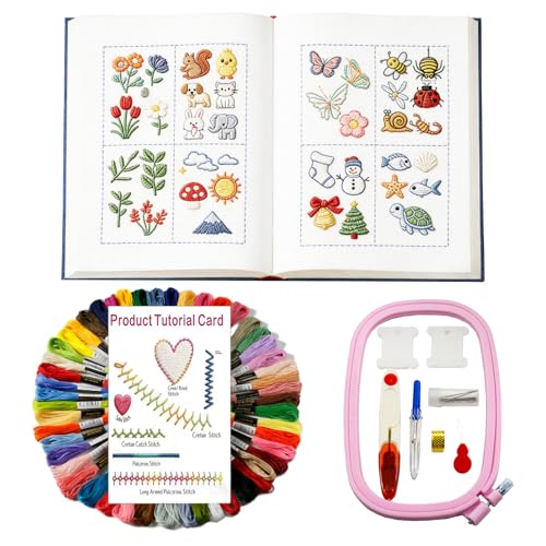 Livre de broderie à la main portable avec guide de points DIY 14 pages