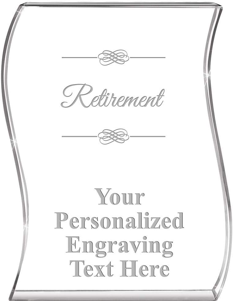 Crown Awards Retirement Wave Acrylic Award, 4" H Personalized Retirement Award, Engraving Included