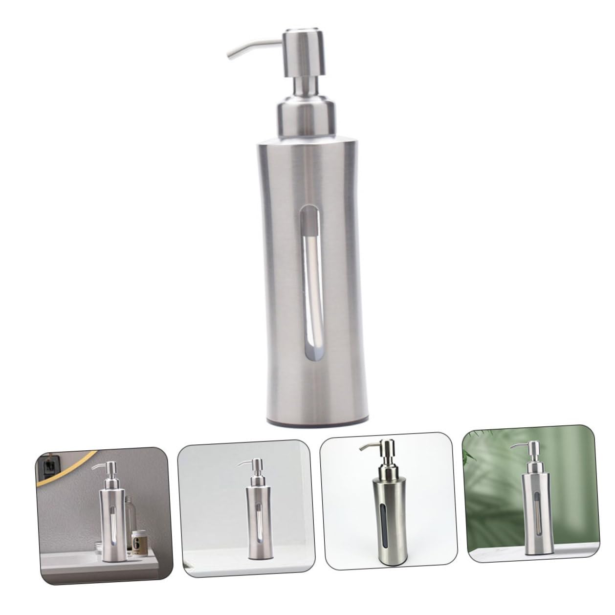 SHINEOFI Distributore di Sapone Manuale in Acciaio 304 Dispenser da Bagno Bottiglia Visibile Ricaricabile Adatto per Cucina Bagno e Lavanderia