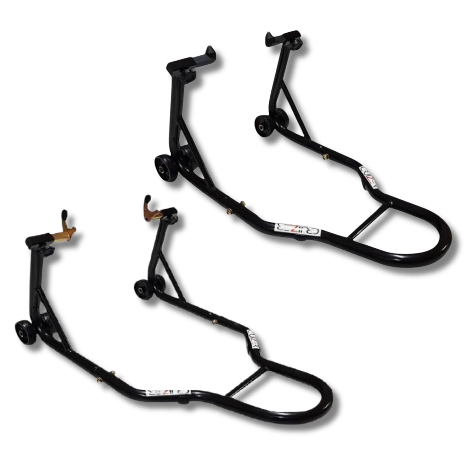 CRUIZER Cavalletto Moto Anteriore con Attacchi a Cono + Cavalletto Posteriore a Forchetta Regolabili con Ruote Sottostanti Barre Rinforzi Laterali Carico Massimo 600 kg