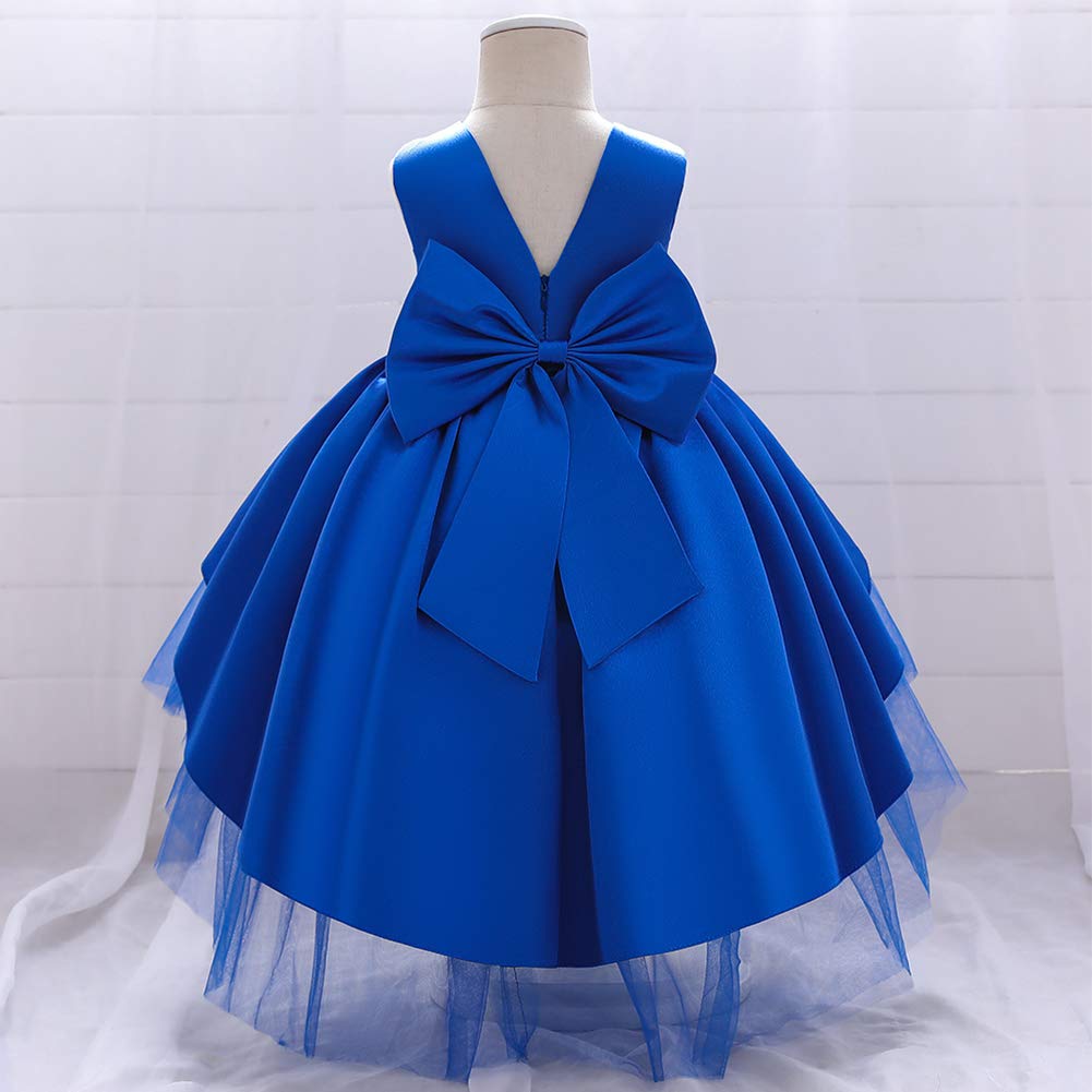 IBAKOM - Vestido de fiesta para bebé o niña, elegante, sin mangas, cuello en V, lazo de satén, para boda, dama de honor, comunión, bautizo, princesa, vestido de baile