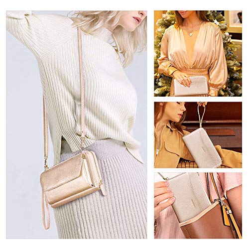 Image of nuoku Womens RFID Wallet Purse Wristlet Crossbody Clutch with Zip Around 2 Strap | RFID