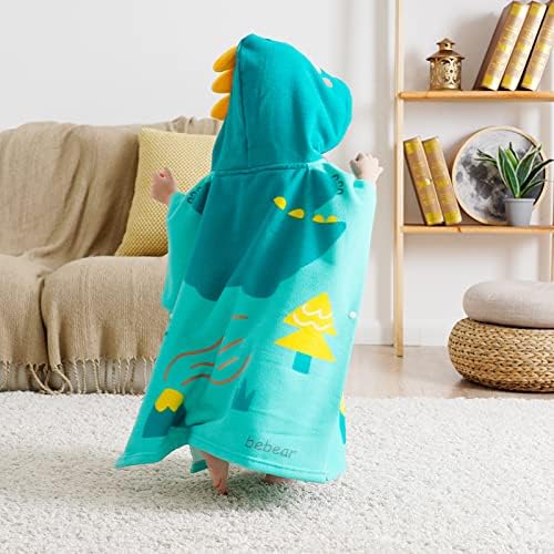 Bebamour Baby Hooded Towels 100% Organic Wearable Hooded Towel for Boys Girls Absorbent Hooded Towel for Toddlers, 25"x 23", 0-6 Years, Dino