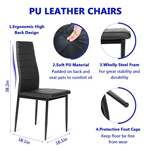 BAHOM 7 Piece Kitchen Dining Table Set for 6, Glass Table and PU Leather Chairs Set of 6 for Breakfast (7 Pieces)