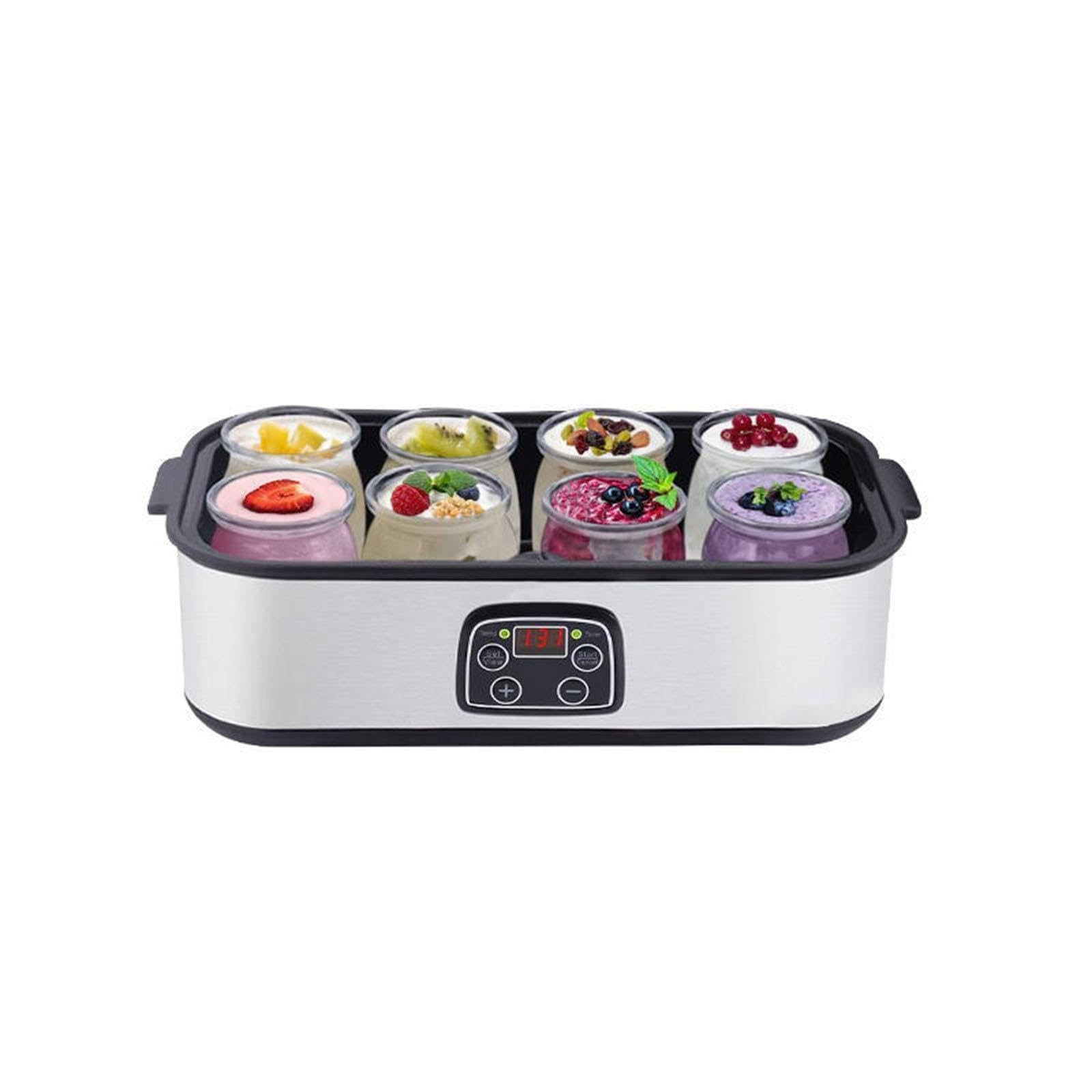 Yogurtiera 1.4L, fai da te, yogurt multifunzionale per uso domestico a basso rumore, acciaio inossidabile con 8 vasetti di yogurt