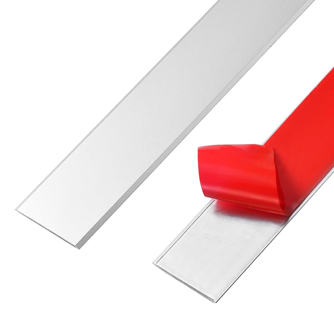 2PCS Aluminum Flat Floor Transition Strip Self Adhesive,Door Threshold Strip,Metal Edge Molding Trim for Laminate Wood Tile Vinyl, Doorways Divider for Joining Flooring Gaps (5CM x 0.9m,Silver)