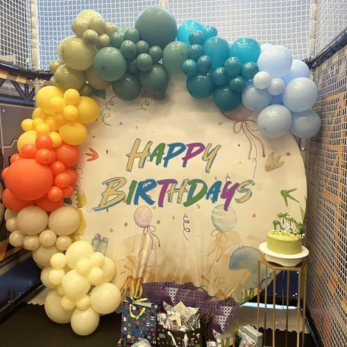 Image of Retro Boho Balloon Arch Garland Kit, 163Pcs Retro Blue Orange Mustard Yellow Balloon Arch Garlands for First Birthday Theme Boho Colorful Baby Shower Wedding Bridal Shower Rainbow Party Decoration