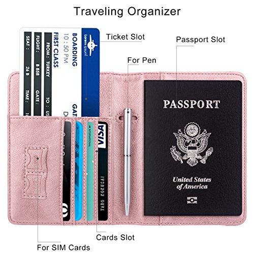 Image of WALNEW Passport Holder for Travel, RFID Passport Cover Wallet for Women Men, PU Leather Passport Book Card Holder Case with Pen, Travelling Essentials for Flying