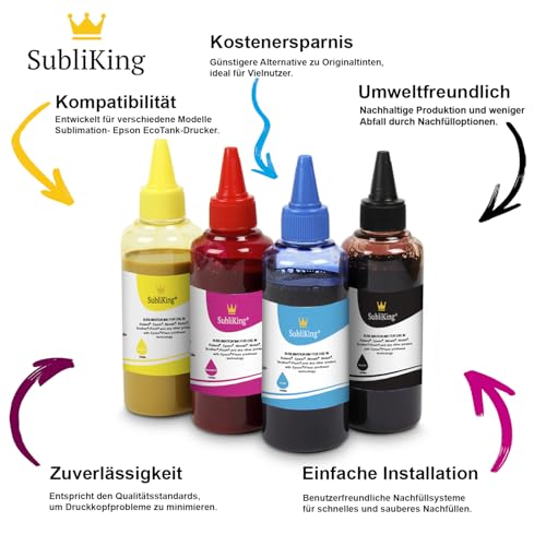 Inchiostro Sublimatico Subliking 4x 100ml CMYK Set per stampanti Epson, Ricoh, Sawgrass