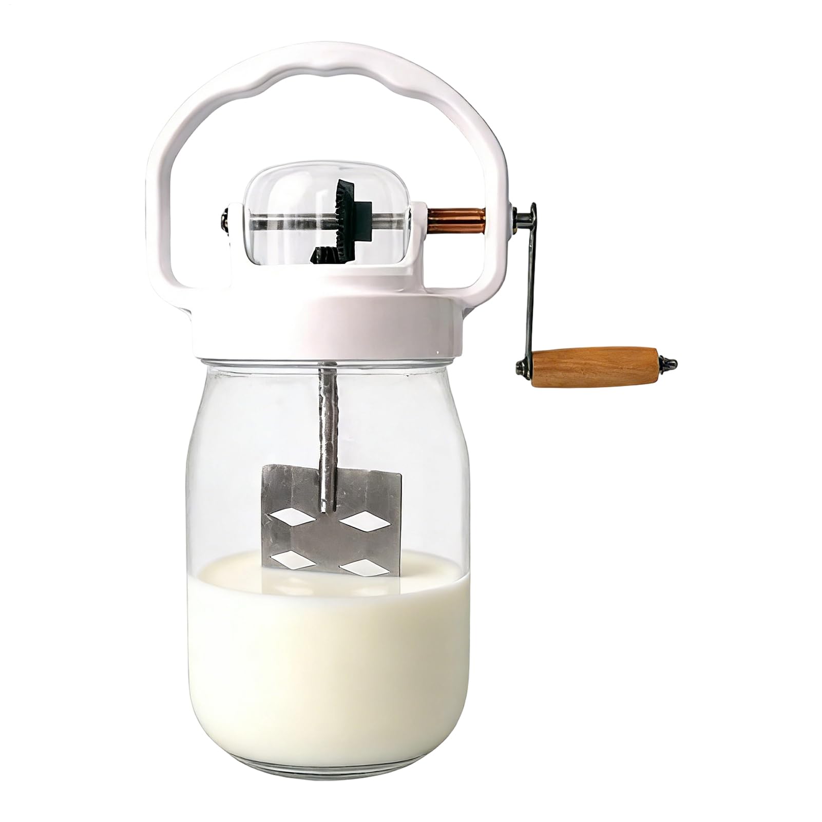 Frusta per burro, frullatore manuale da 15 ml con pistone di vetro | con frustetta a mano in vetro per cuocere, colazione, alimenti per bambini, farina, marmellata, uova, impasto, salsa, pancake
