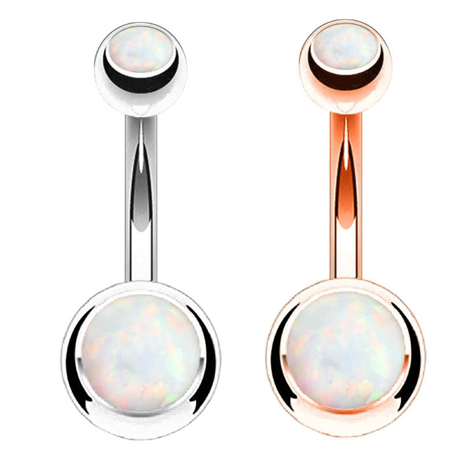 Bauchnabelpiercing Chirurgenstahl Opal, Banane Piercing Bauch 14G Schmuck Set Runder Opalstein Geschenke Damen