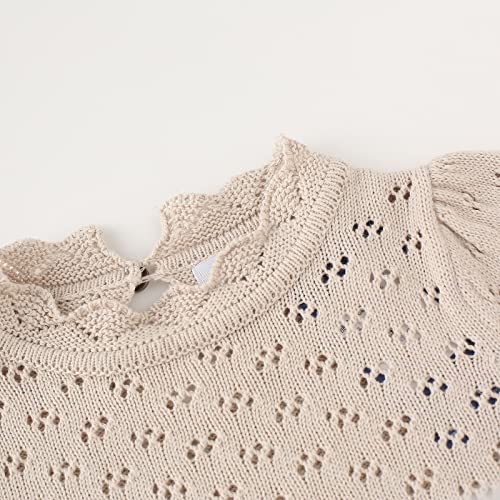 Baby Girls Lace Sweater Toddler Cotton Knit Pullovers Kids Crochet Ruffle Lantern Sleeve Blouses Jumper Tops2