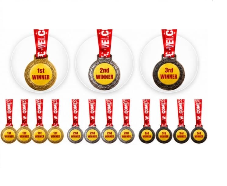 Pack of 12 Winner Medals with Ribbon – 4 Gold 1st Winner + 4 Silver 2nd Winner + 4 Bronze 3rd Winner | Metal Award Medals with Tricolor Neck Ribbon | Sports, Schoo (Medal_4-12)-picture-14