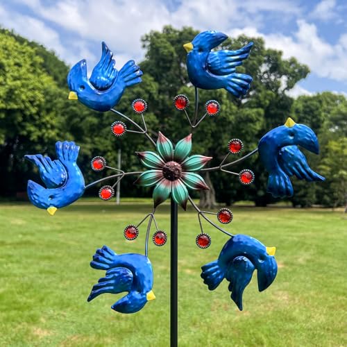 XLSWAIN Blue Bird Metal Wind Spinner Garden Decor, 48 Inch Outdoor Yard Spinner Sculpture for Patio Lawn & Garden Decorations