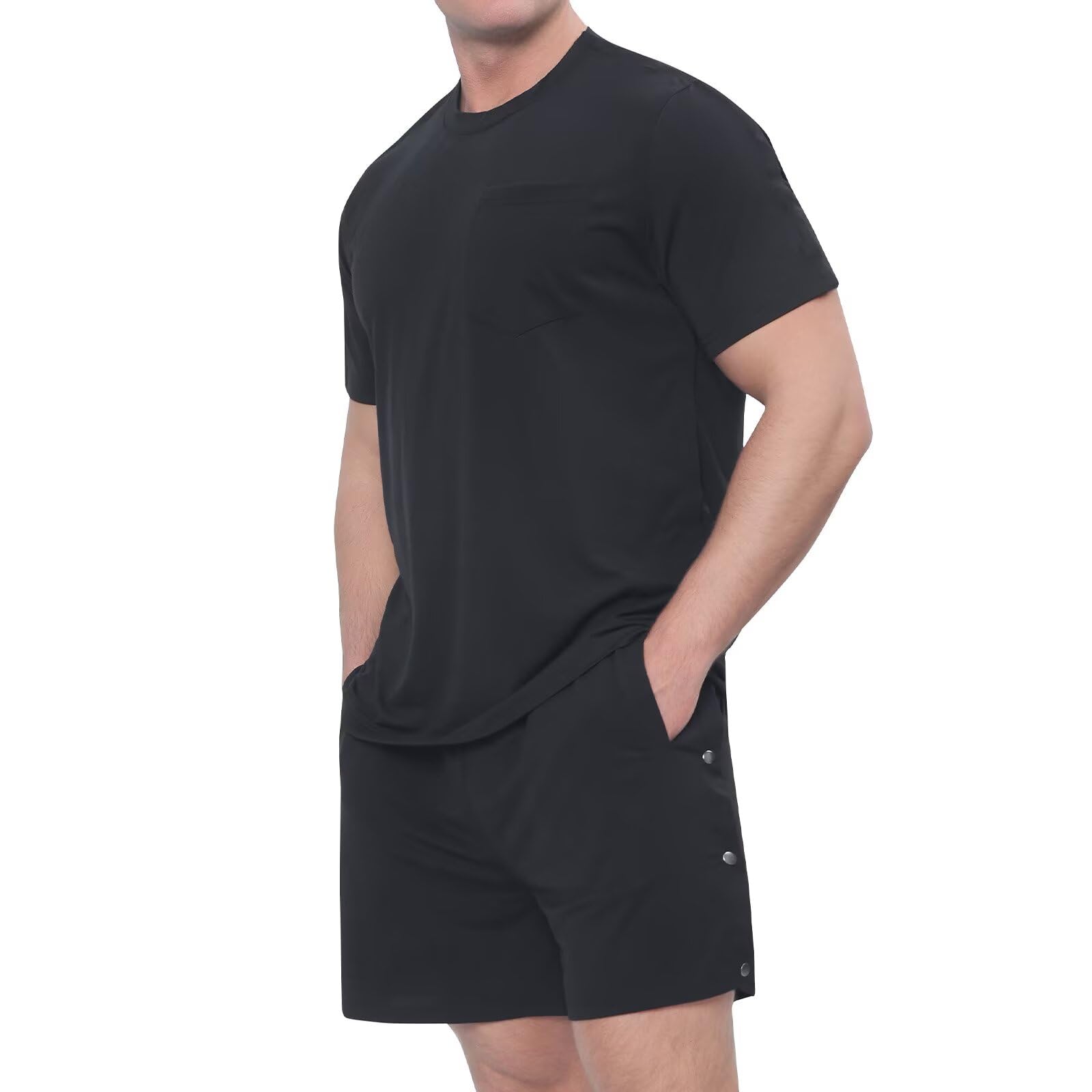 Landofgenie Męskie Spodnie Sportowe Unisex Dysmontable, Krótkie Fitness/Bieganie, Po Operacjach z Kieszenią