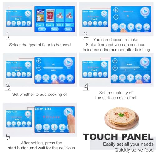 Macchina per Il Pane Commerciale Completamente Automatica, Touch Screen Intelligente da 1800 W per Focacce, Tortillas E Pite Fatte in Casa - Prepara 20 Focacce alla Volta