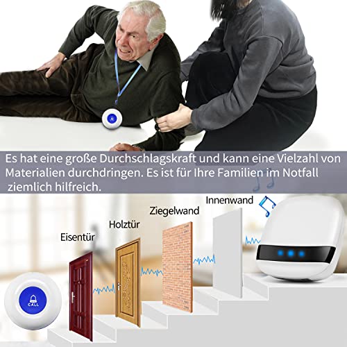 LIOTOIN Notrufknopf für Senioren Notruf Alarm Knopf Kabellose Hausnotruf Senioren SOS Alarmanlage Set 2 Sender 2 Empfänger Krankenpflege … – Bild 5