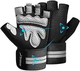 Trideer Workout Weight Lifting Gloves for Men Women with Wrist Straps, Breathable Fingerless Gym Exercise Gloves with Grip, Full Palm Protection, for Training, Pull Up, Gym Fitness, Home Work Out