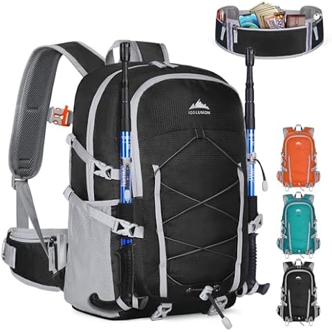 IGOLUMON Hiking Backpack 40L Packable Camping Backpack for Men Women Waterproof Lightweight Hiking Daypack Hiking Bag Foldable Backpack Travel Daypack for Climbing Trekking Camping,Black Cover