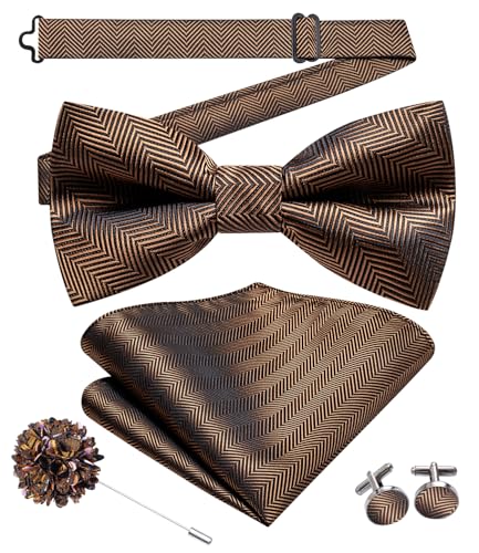 Image of Hi-Tie Bow Ties for Men Pre-Tied Pocket Square with Cufflinks Mens Bowtie Sets for Wedding Formal Party