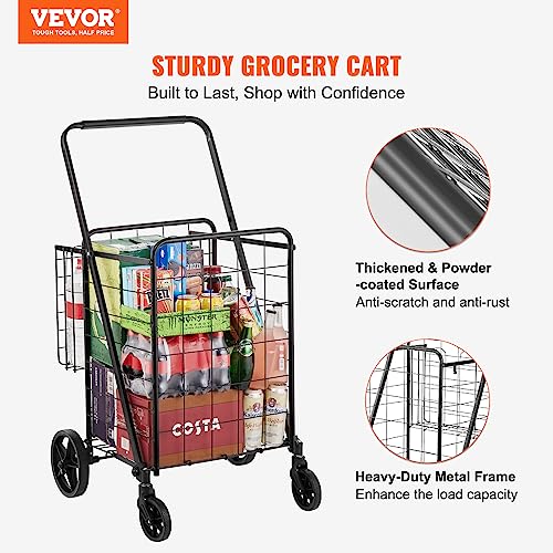 Vevor FOLDING SHOPPING CART 110 LBS Folding Shopping Cart, Jumbo Grocery Cart With Double Baskets, 360° Swivel Wheels thumb #1