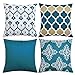 Lot de 4 Lin Housses de Coussin Décoratif Géométrie Bleu Marine Double Face Motif Taie d'oreiller Fermeture éclair Invisible Housses Coussins Voiture Canapé Chambre Maison Décorative 80x80cm
