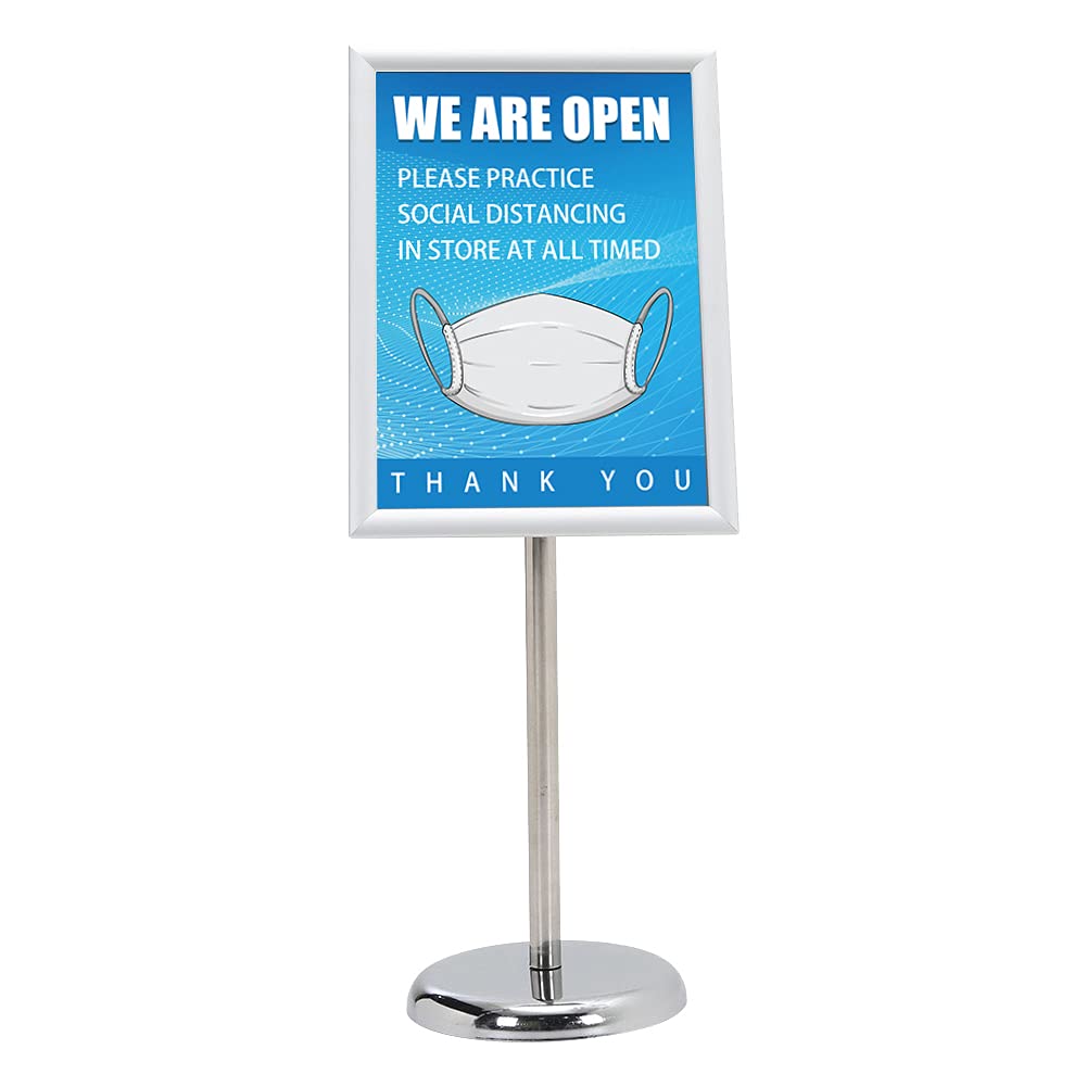 A4 Poster Display Stand Adjustable Poster Stand Menu Standing Replaceable Advertisement Rack Floor Poster Display Stands with Stable Round Base for Commercial/Wedding/Show (Silver)