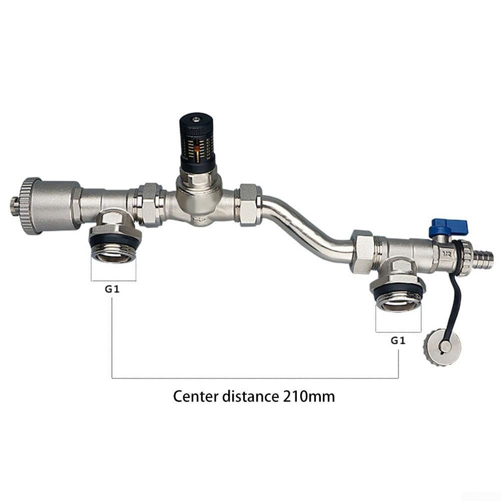 Valvola di bypass per pressione differenziale in ottone, connettore per collettore di riscaldamento a pavimento, distanza centrale 210 mm (argento)