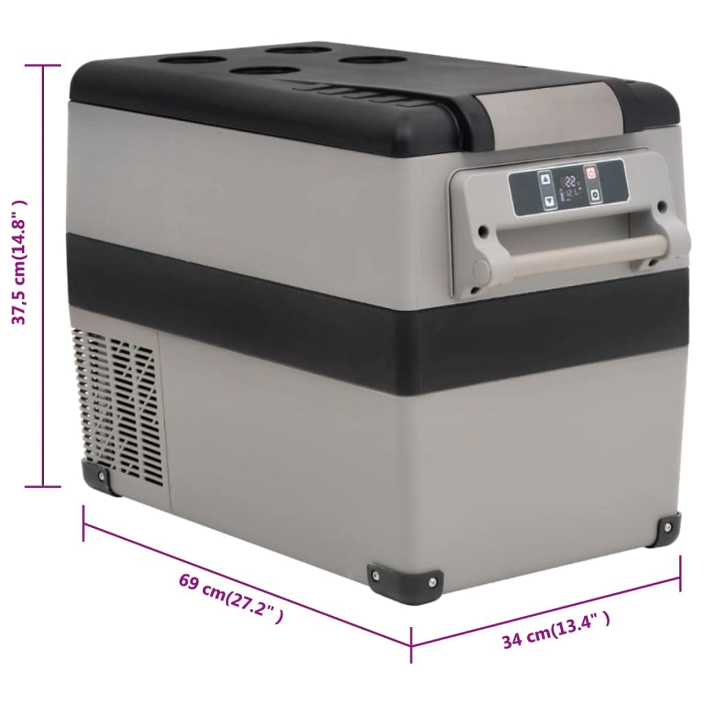 Frigo con maniglia, grigio, 35 l, in PP e PE, contenitore termico elettrico con compressore, display LED, portabevande, ideale per campeggio, picnic, auto, attività all'aperto, viaggi