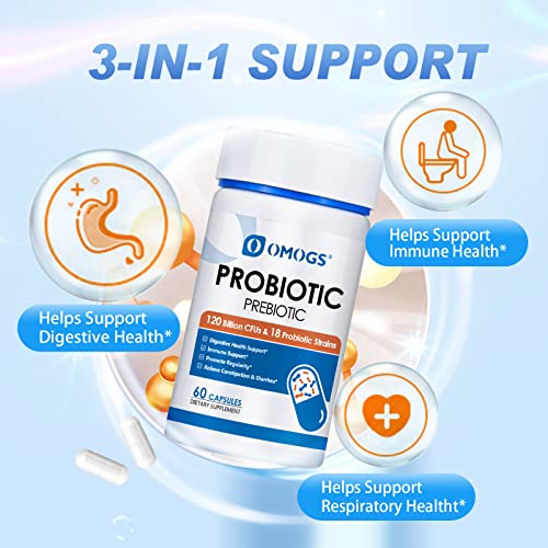 OMOGS Probiotics 120 Billion CFUs 18 Strains,3Prebiotics,Probiotics
