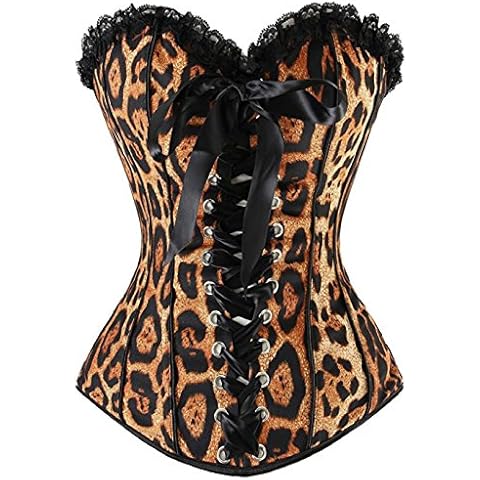 KUOSE Burlesque Leopard Print Lace Up Boned Overbust Corset Top Bustier (10-12, Leopard) Cover