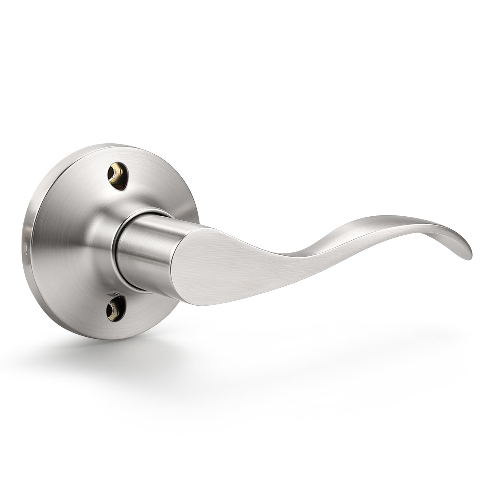 Mengico 1 Pack Satin Nickel Dummy Door Lever, Single Right Side Door Handle for Closets, Non-Turning Pull Only Lever Set, Wave Style Interior Door Knob