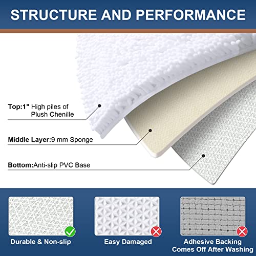 Smiry Luxury Chenille Bath Rug, Extra Soft And Absorbent Shaggy Bathroom Mat Rugs, Machine Washable, Non-Slip Plush Carpet Runner For Tub, Shower, And Bath Room(32''X20'', White) #TOP3