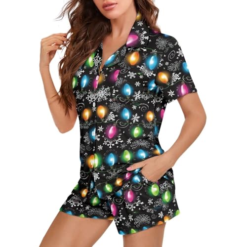Image of Women's Short Sleeve Sleepwear Pajamas Nightwear with Pockets | Premium Polyester Fabric Ultra Soft Lightweight Breathable Touch, Wrinkle Resistant, All Day Cozy Wear for Daily Sleep