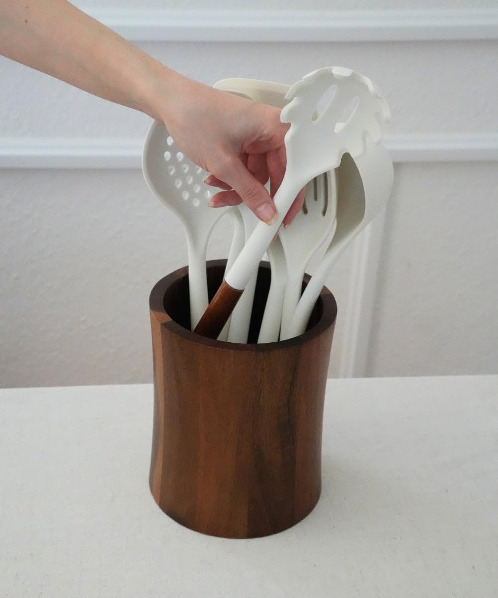 Zoha Küchenutensilien Set Holz - Handgefertigt aus Akazienholz - Kochbesteck Holz, Pfannenwender Set, Holzlöffel Set, Küchenhelfer, Wooden Utensil Set - Cooking Utensils (8-teilig)