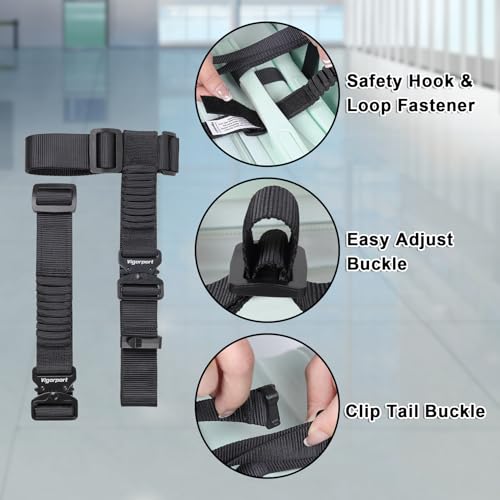 Image of Vigorport Luggage Straps, Metal Luggage Connector Straps for Suitcases, Stretchable Add A Bag Adjustable Attachment Accessories Belts (Black-All Metal Buckle, Large)