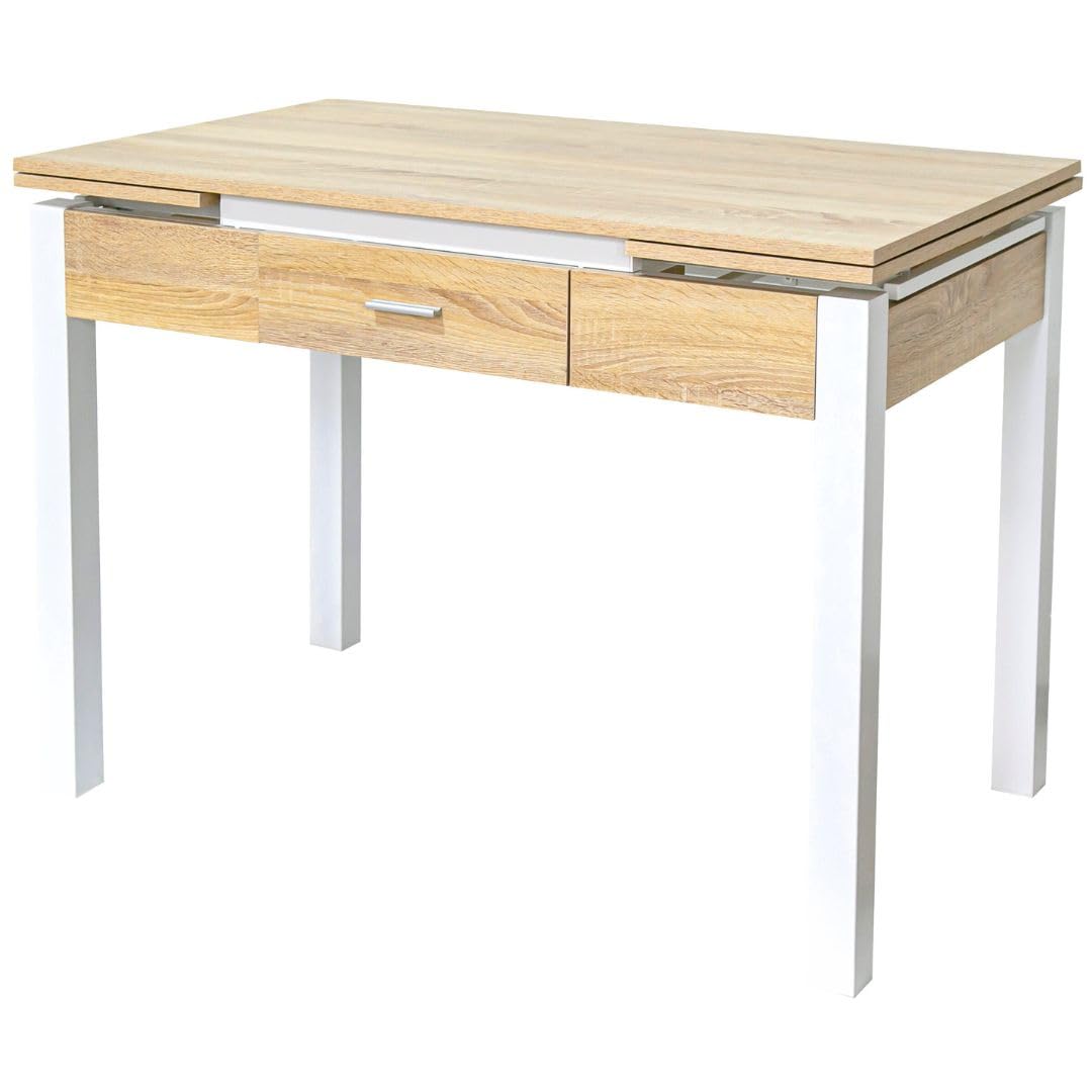 Mesa Cocina Extensible - Medidas 100/150X60x75 cm. - Mesa de Cocina con cajón - Disponible en Color Blanco y Roble. (Madera)