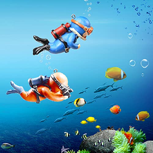 Vordpe Lot de 2 décorations flottantes pour aquarium de plongée - Accessoires paysagistes pour aquarium et aquarium (bleu, orange) Cover
