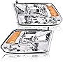 CNNELL Headlights Assembly Compatible with 2009 2010 2011 2012 Dodge ram 1500, 2010 2011 2012 Ram 2500/3500 Headlight Headlamps(Clear lens Chrome Housing Amber Reflector)