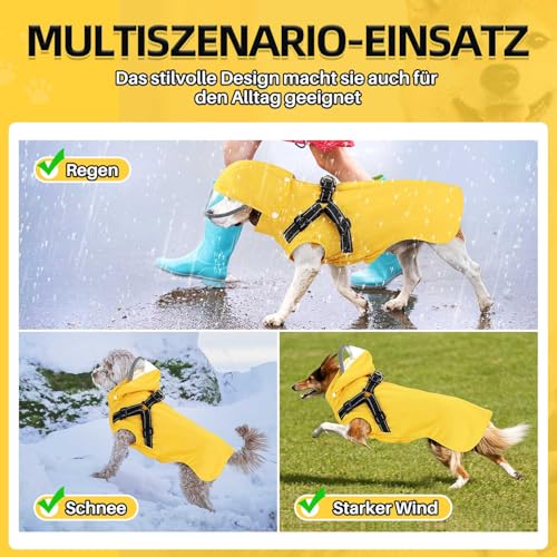 Eyein Hunderegenmantel, Wasserdichter Regenmantel mit Abnehmbarer Kapuze und Brustgeschirre, Reflektierender Hunde Regenmantel mit Atmungsaktives Netzfutter für kleine Mittelgroße und große Hunde, S