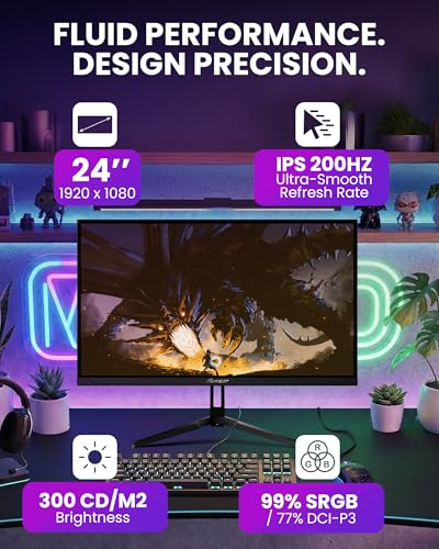 Image of Arozzi Gaming Monitor Nova 24 inch IPS 200Hz - Computer Monitor Full HD 1080p - Adaptive Sync, HDR10 & Flicker Free Display - 99% sRGB Color Accuracy - PC & Console Ready - Black