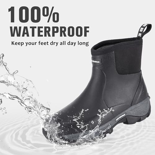 WOVENPAK Rubber Boots for Men, Waterproof Ankle Rain Boots Men, Insulated Work Shoes Outdoor Mud Boots for Gardening, Hunting, Farming, Camping and Yard, Size 12 - image 3