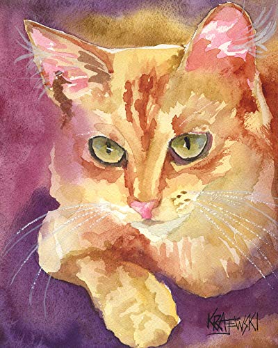 Orange Tabby Cat Art Print | Orange Tabby Cat Home Decor Artwork | From Original Watercolor Painting by Ron Krajewski | Hand Signed in 8x10 and 11x14 Sizes