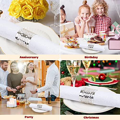 100 Pcs Premium Napkin Rings Laser Cut Foil Paper Napkin Holder for Wedding Party Dinner Table Decor,Special Events and Catering Services (Silver) - Image 2