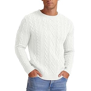 Hisir Men’s Cable Knit Jumpers Casual Crew Neck Thick Warm Long Sleeve Sweater Pullover Tops for Men UK