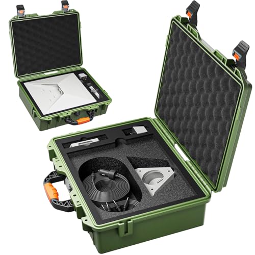 JUSTHERE Starlink Mini Case, Hard Waterproof Travel Case for Mini Starlink with Molded Foam for Accessories, Lockable Storage Bag Green for Accessories Carrying
